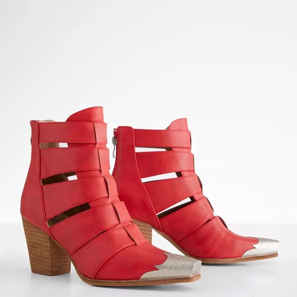 BEAST FASHION Red and Silver Cut Out Ankle Boots